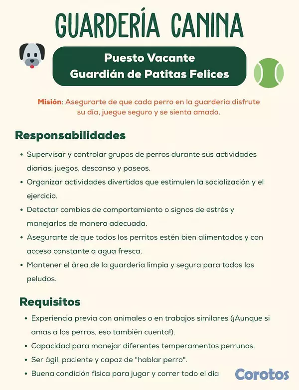 empleos disponibles - CUIDADOR DE PERRITOS, VETERINARIA - SANTIAGO