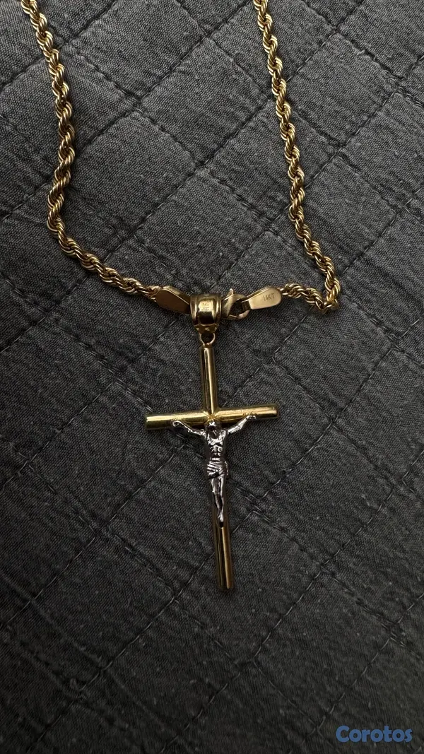 joyas, relojes y accesorios - Collar de Oro 14k Tejido Soga con Dije de Cruz 8