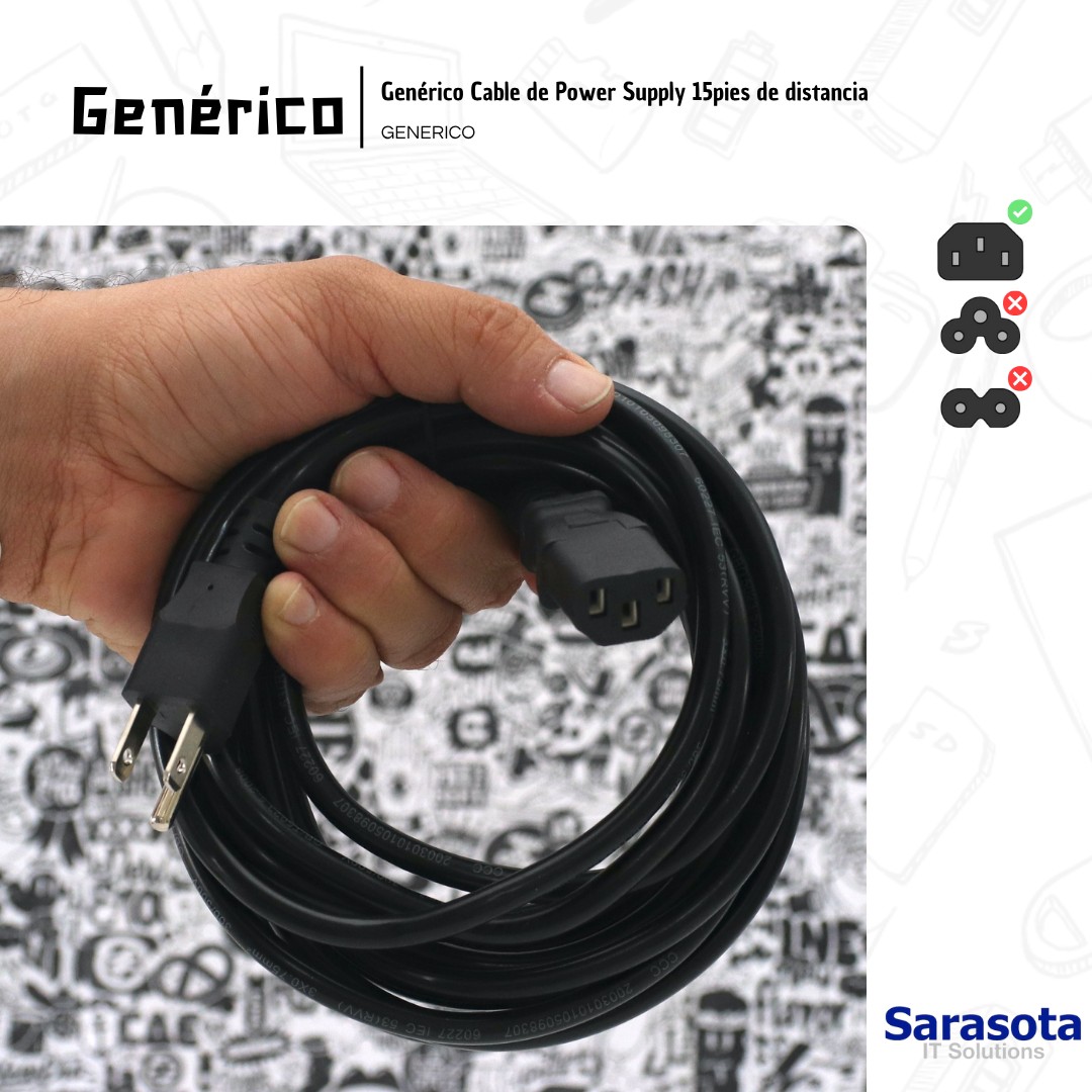 accesorios para electronica - Cable de poder de 15 pies Somos Sarasota
