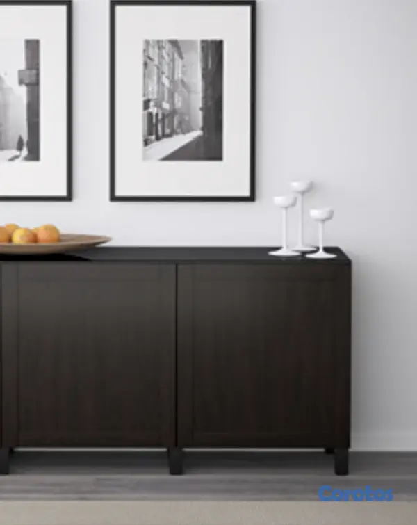 muebles y colchones - mesa credenza con tope vidrio color marron 1