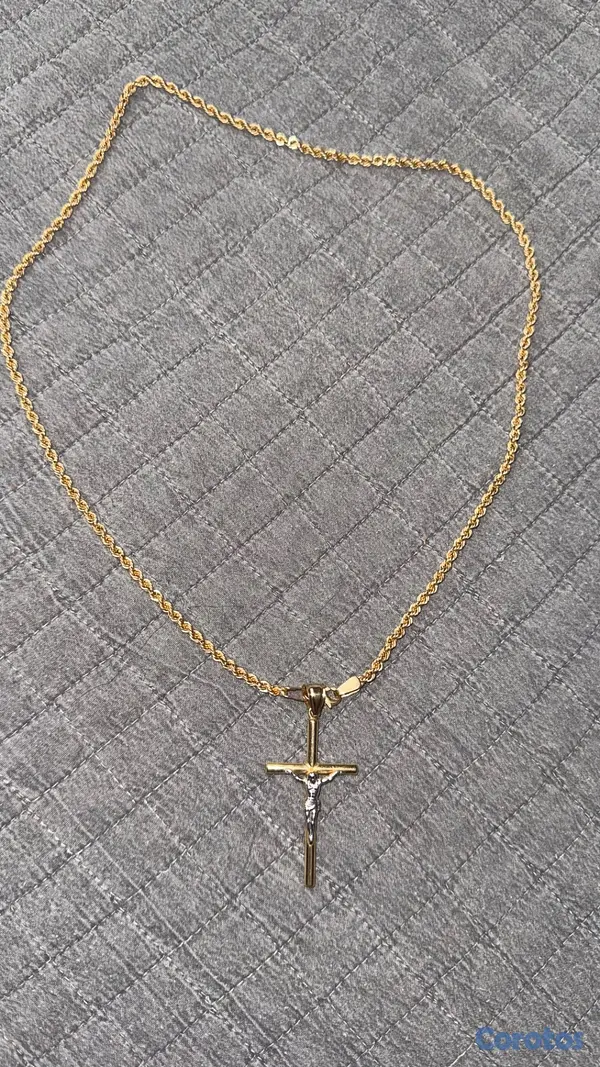 joyas, relojes y accesorios - Collar de Oro 14k Tejido Soga con Dije de Cruz 9