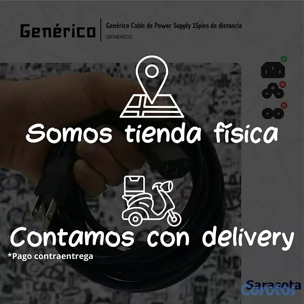accesorios para electronica - Genérico Cable de Poder 15 pies 2