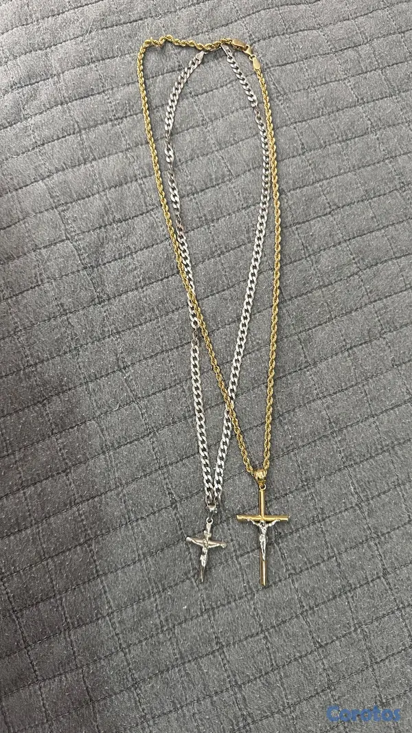 joyas, relojes y accesorios - Collar de Oro 14k Tejido Soga con Dije de Cruz 10