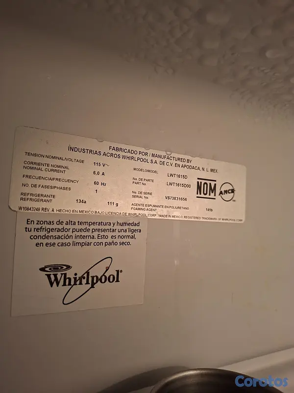 cocina - NEVERA WHIRLPOOL 16 PIES CUBICOS  2