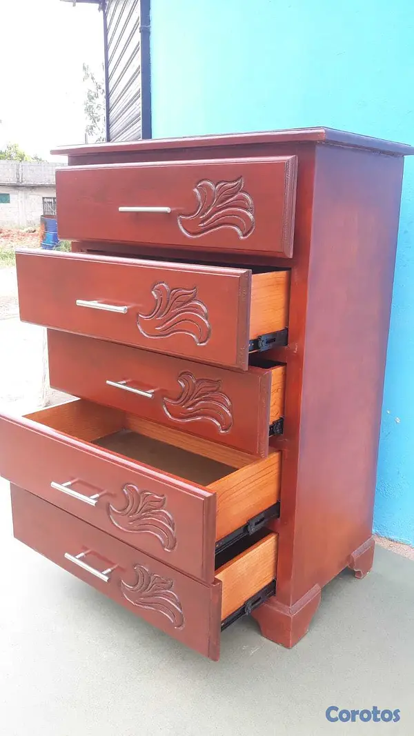muebles y colchones - Biuro de cinco gavetas en madera color caoba 🟤  2