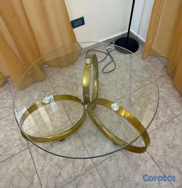 muebles y colchones - mesa de Cristal dorada 2
