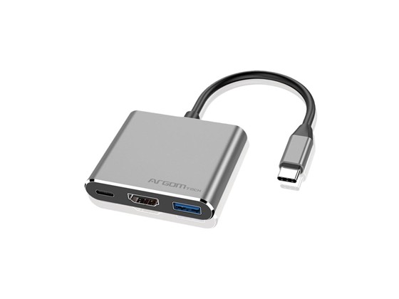 computadoras y laptops - HUB USB ARGOM TYPE C , 3 EN 1, USB TYPE-C, 1X HDMI 4K, 1X USB 3.0, PLATEADO. 0