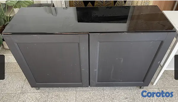 muebles y colchones - mesa credenza con tope vidrio color marron 3