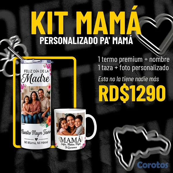 decoración y accesorios - Kit Mamá personalizado Día de las Madres termo + taza 1