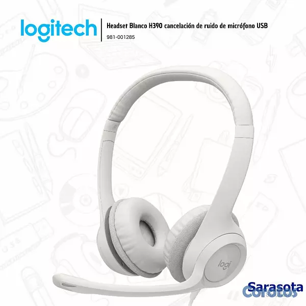 camaras y audio - Logitech Audífono H390 con microfono USB Blanco (9 3