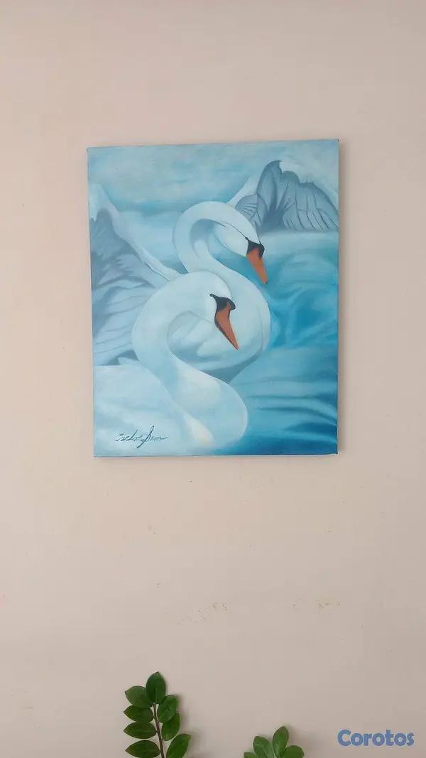 arte y antigüedades - Cisnes en la bahía  2