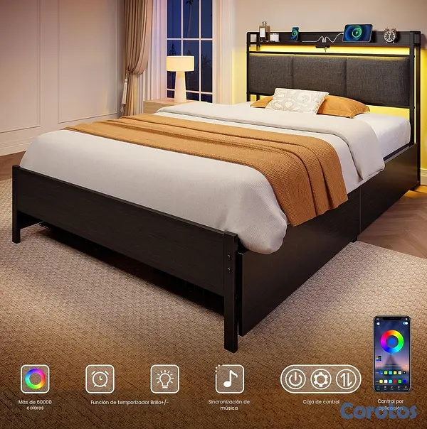 muebles y colchones - Rolanstar Armazón de cama tamaño twin con estación 4