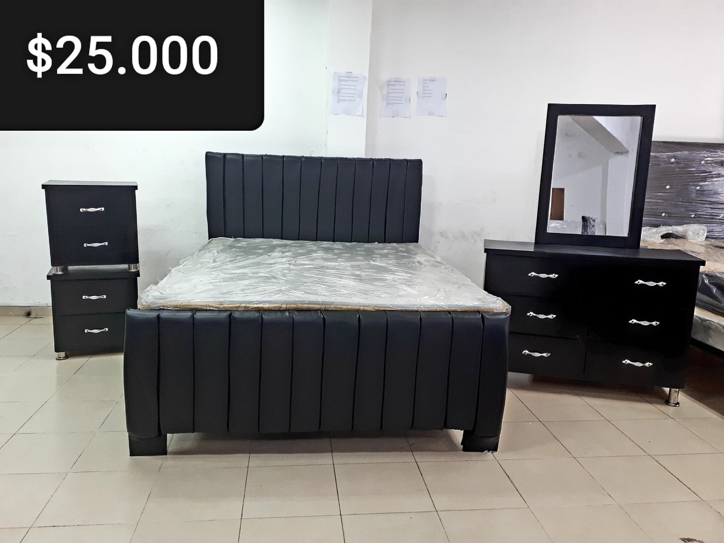 muebles y colchones - Juego de Habitación Negro con Colchon Incluido 0
