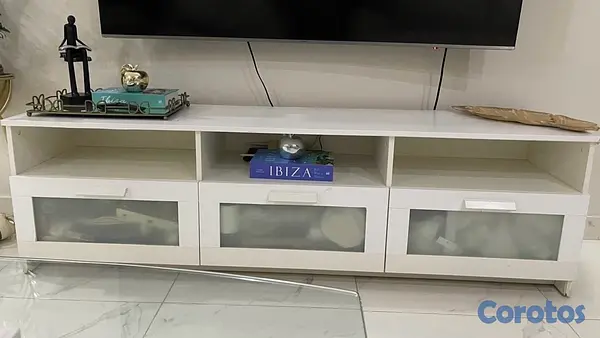 muebles y colchones - Mueble de televisión moderno, color blanco con compartimentos  3