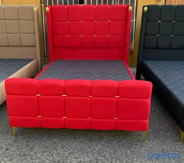muebles y colchones - cama de 60 queen tapizada color rojo  4