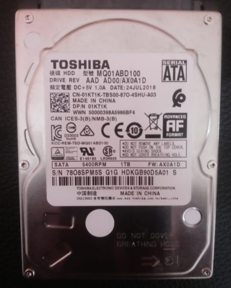 computadoras y laptops - Disco duro de laptop 1TB toshiba de laptop 