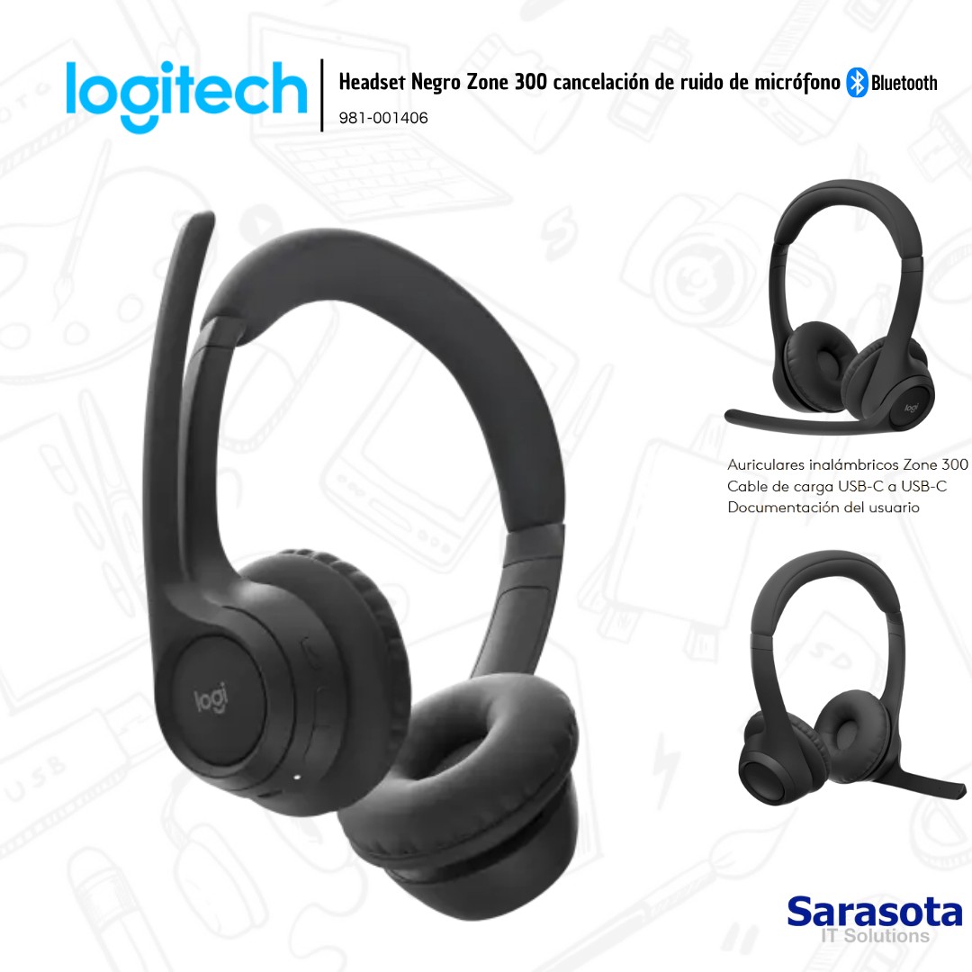 camaras y audio - Logitech Headset Zone 300 con micrófono Bluetooth  2