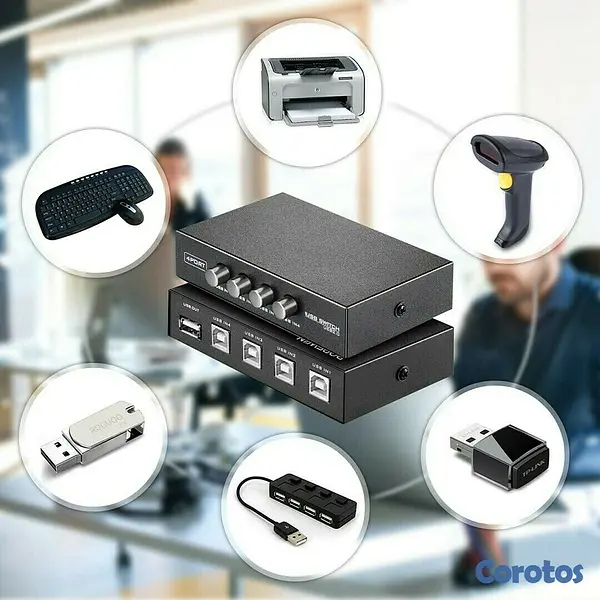 accesorios para electronica - Interruptor selector 4 puertos USB 2.0 - Switch USB 4