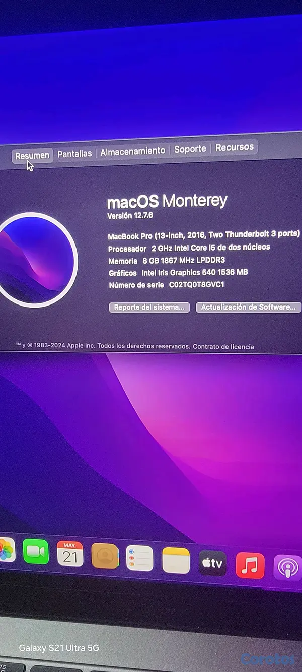 computadoras y laptops - macbook pro 13 2016 8 ram 256gb procesador i5 7