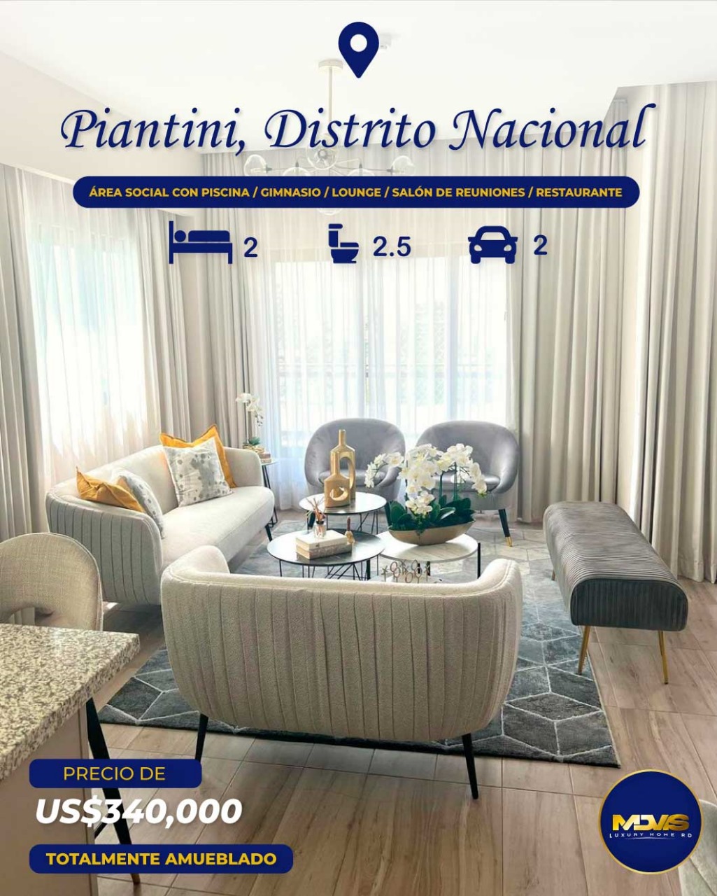 apartamentos - Se Vende Apartamento totalmente amueblado en Piantini, Santo Domingo  0