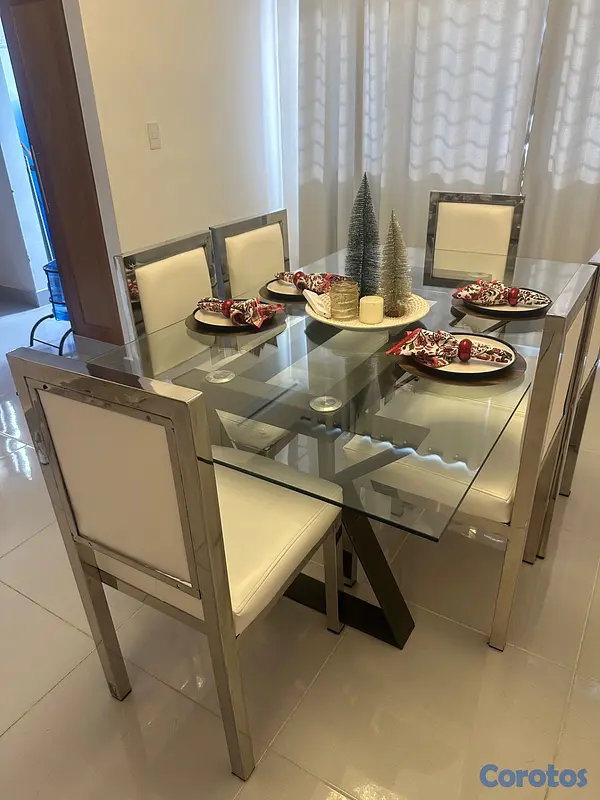 muebles y colchones - COMEDOR ELEGANTE DE 6 sillas en acero inoxidable y 3