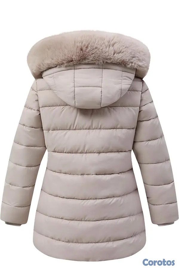 ropa y zapatos - Abrigo largo para niña con capucha – caqui claro 2