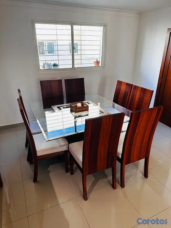 muebles y colchones - Comedor de caoba pura 8 sillas tope de cristal  3