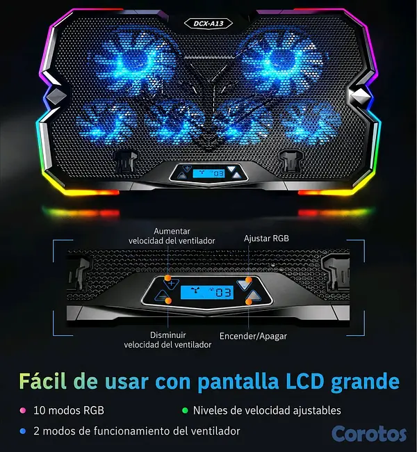 computadoras y laptops - Base Enfriadora RGB para Laptop con 6 Ventiladores + Soporte para Celular 5