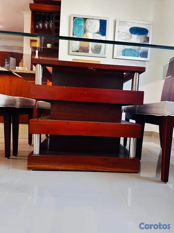 muebles y colchones - Comedor de caoba pura 8 sillas tope de cristal  7