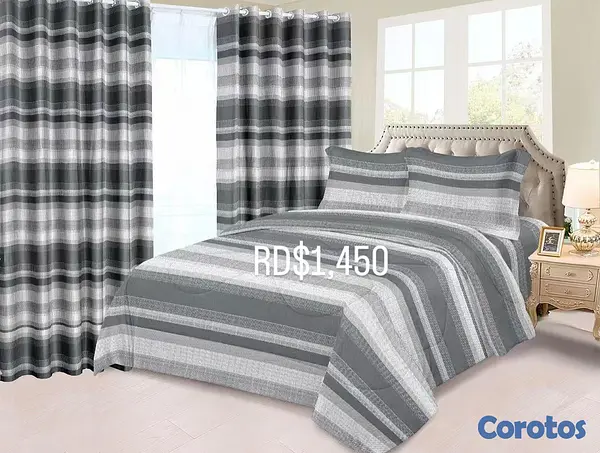 muebles y colchones - juego de colcha 5 pieza con cortina para cama de 60  9