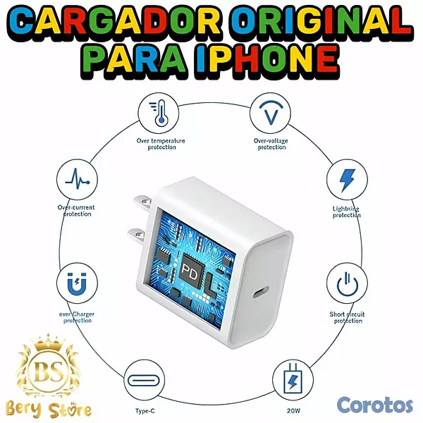 celulares y tabletas - CARGADOR PARA IPHONE ORIGINAL DE 20W CARGA RÁPIDA | CARGADOR PARA CELULARES  5