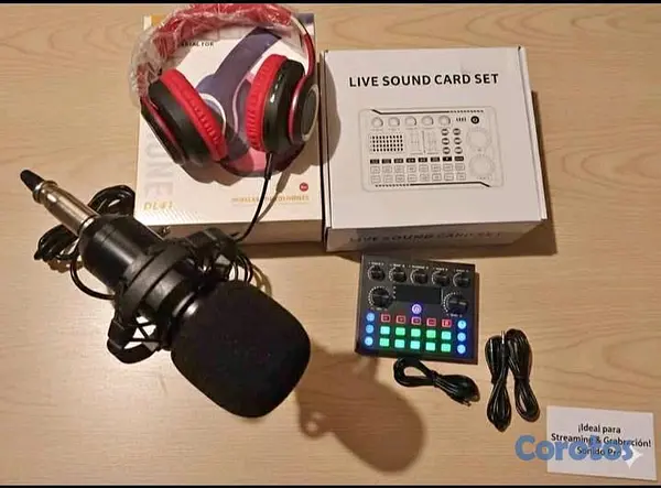 camaras y audio - 🎤​MICROFONO CONDENSADOR + TARJETA DE SONIDO V8S PROFESIONAL +  AUDIFONO🎧,🎤 2