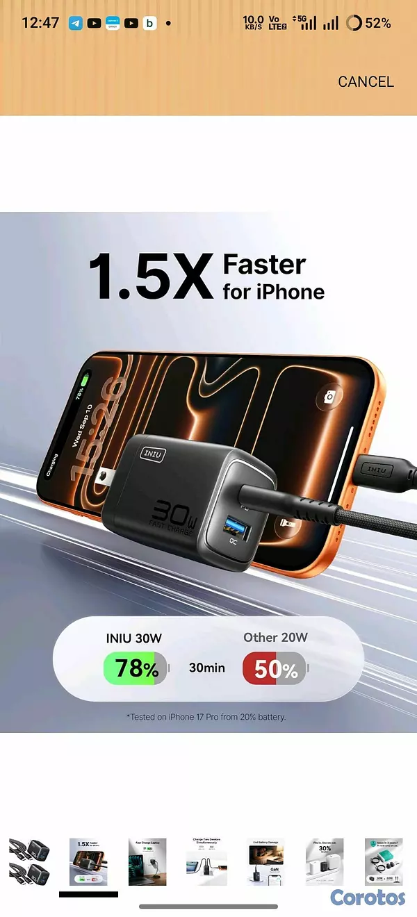 otros electronicos - Cargador 30w Tipo C para iPhone y Android  3