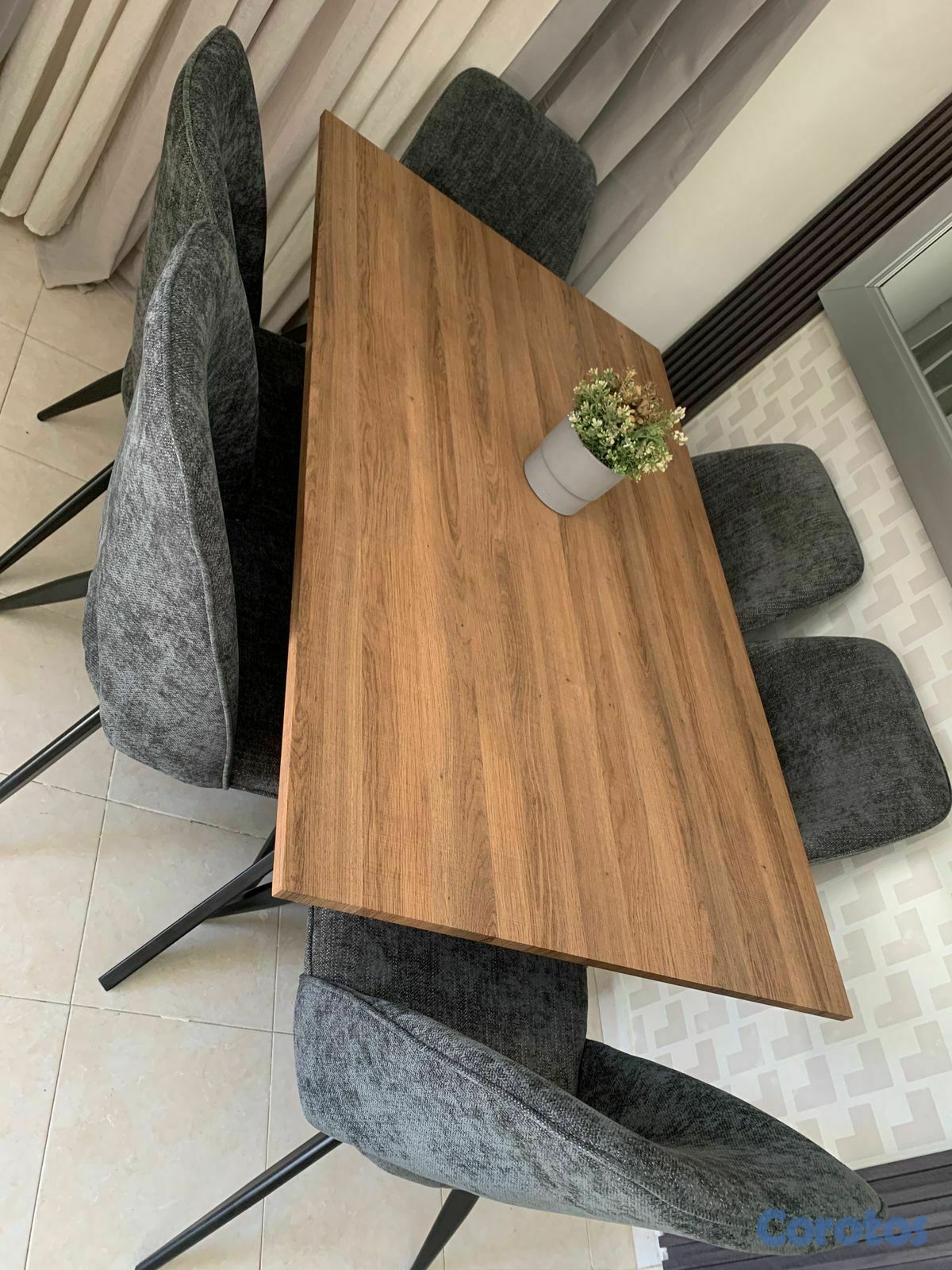 muebles y colchones - JUEGO DE COMEDOR 6 SILLAS GRIS OSCURO  1