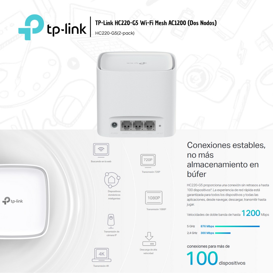 accesorios para electronica - Tp-Link Mesh System modelo HC220-G5 AC1200 Claro 3