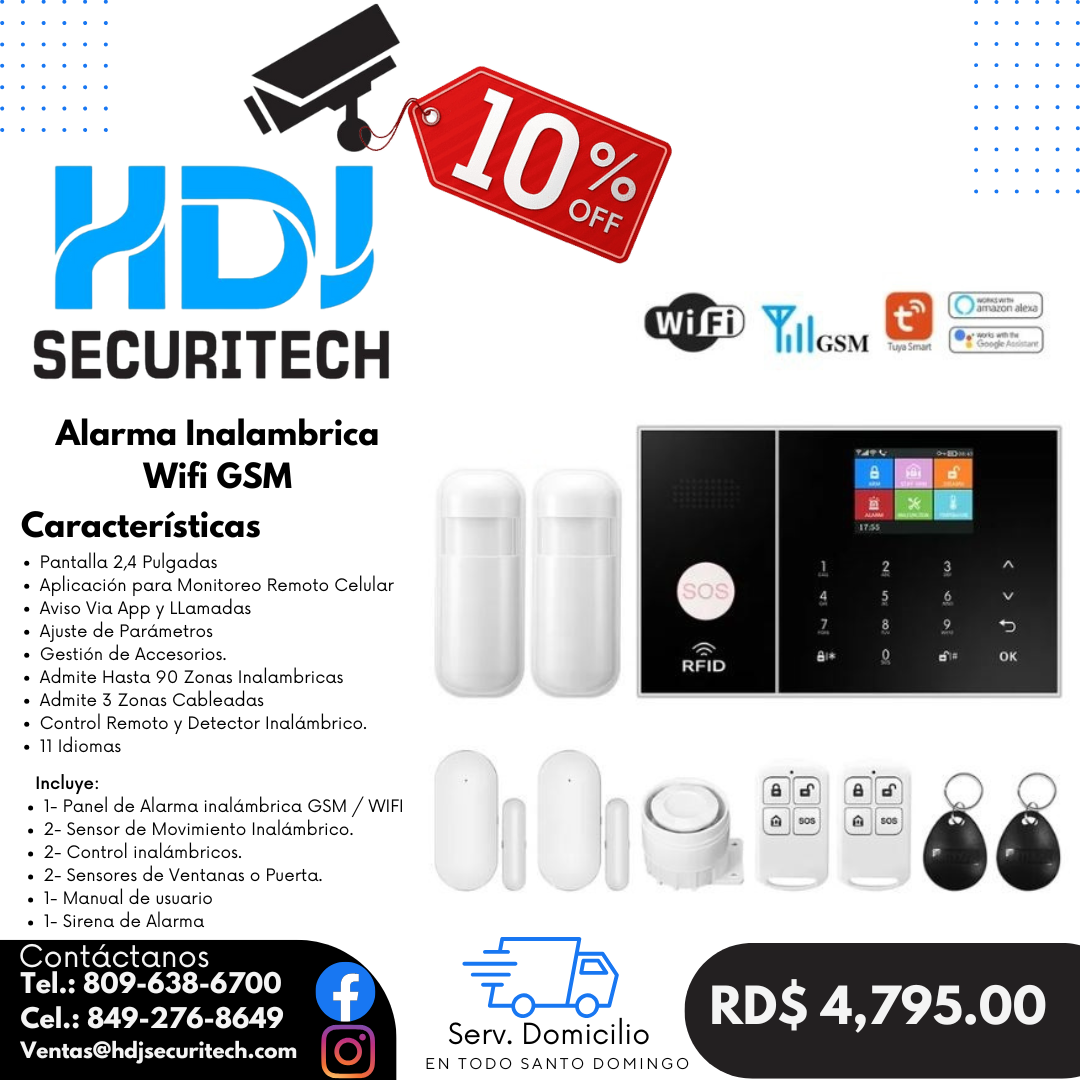 accesorios para electronica - Alarma de Seguridad Inalambrica WiFi GSM 0