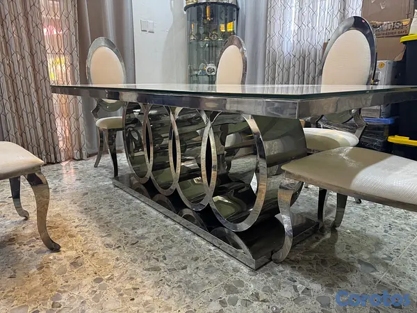 muebles y colchones - Mesa de Comedor Cristal y Acero Inoxidable Como Nu 3