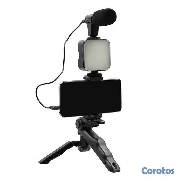 accesorios para electronica - Soporte para CELULAR con Micrófono y 3 luces led kit vlog vlogger video making 2