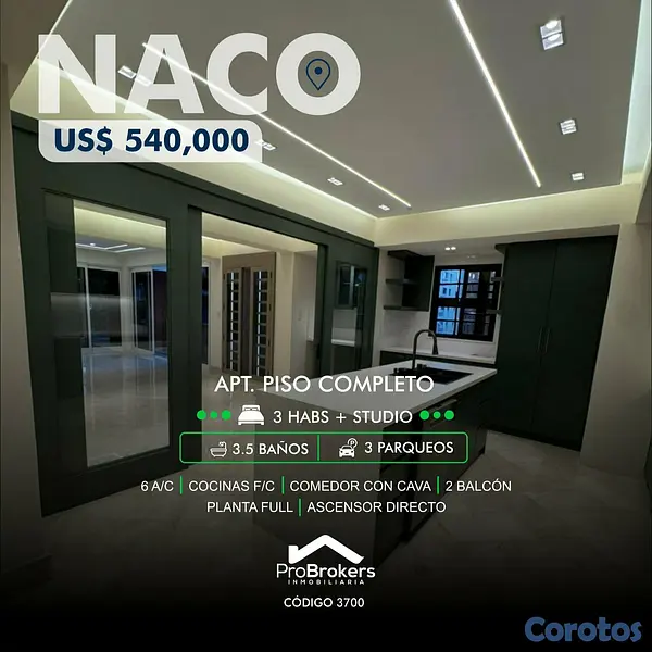 apartamentos - Apartamento de 3 habitaciones mas estudio en Naco 1