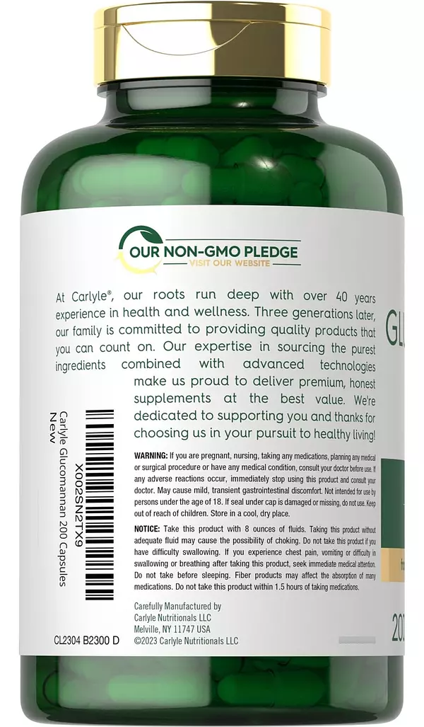 Salud y Equipamiento Médico - Glucomanano 2400mg 200 Capsulas Carlyle 3