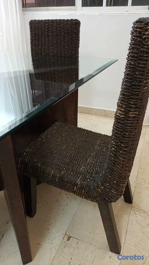 muebles y colchones - Juego de comedor en mimbre – 4 sillas 5