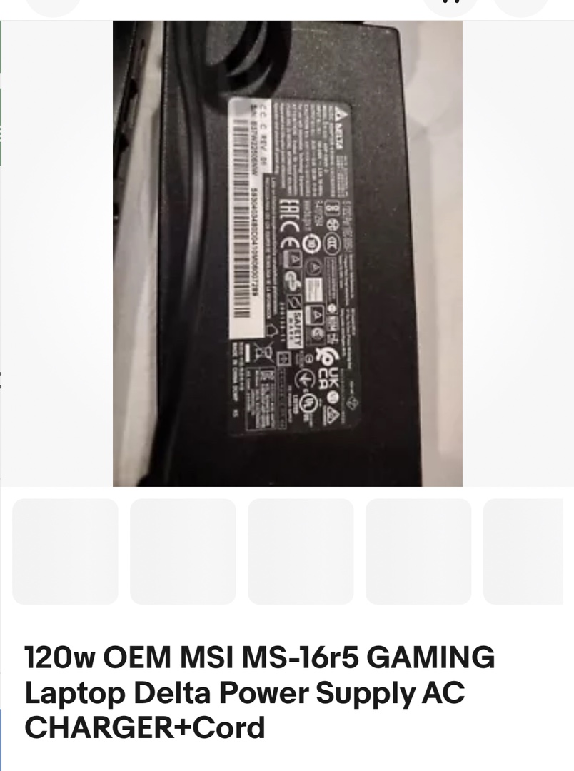 computadoras y laptops - 120w OEM MSI-MS 16r5 GAMING
Laptop Delta Power Supply AC Charger+Cord 0