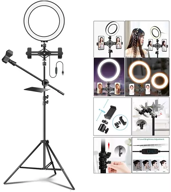 accesorios para electronica - ARO Luz LED de Anillo con Soporte para Celular micrófono y Tarjeta de Sonido 3