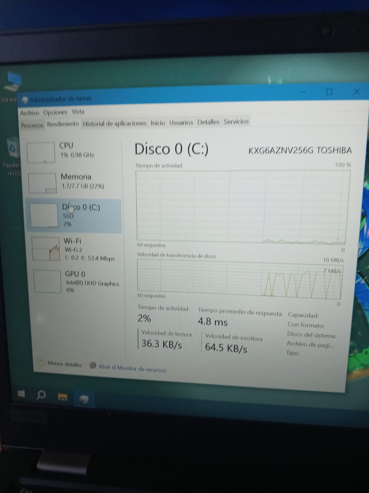 computadoras y laptops - Laptop Lenovo core i5 vPro10ma 8gb ddr4 256ssd  6