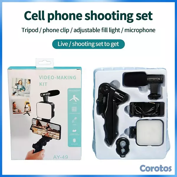 accesorios para electronica - Soporte para CELULAR con Micrófono y 3 luces led kit vlog vlogger video making 3