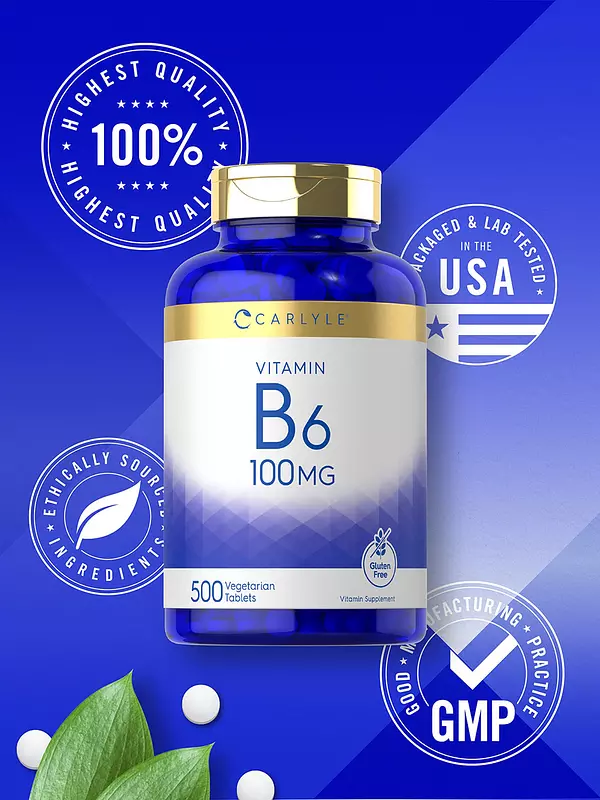 Salud y Equipamiento Médico - Carlyle Vitamina B6 100mg | 500 Comprimidos | Vegetariano, S 6