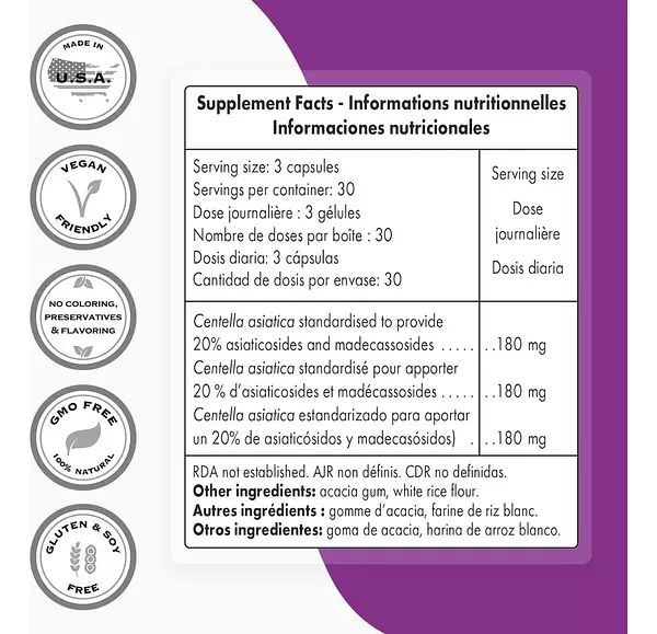 Salud y Equipamiento Médico - Centella Asiatica 180mg 90 Caps 2