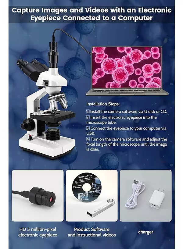 Salud y Equipamiento Médico - Crspexil 40x-5000x Microscopios Trinoculares Compuestos Trin 2