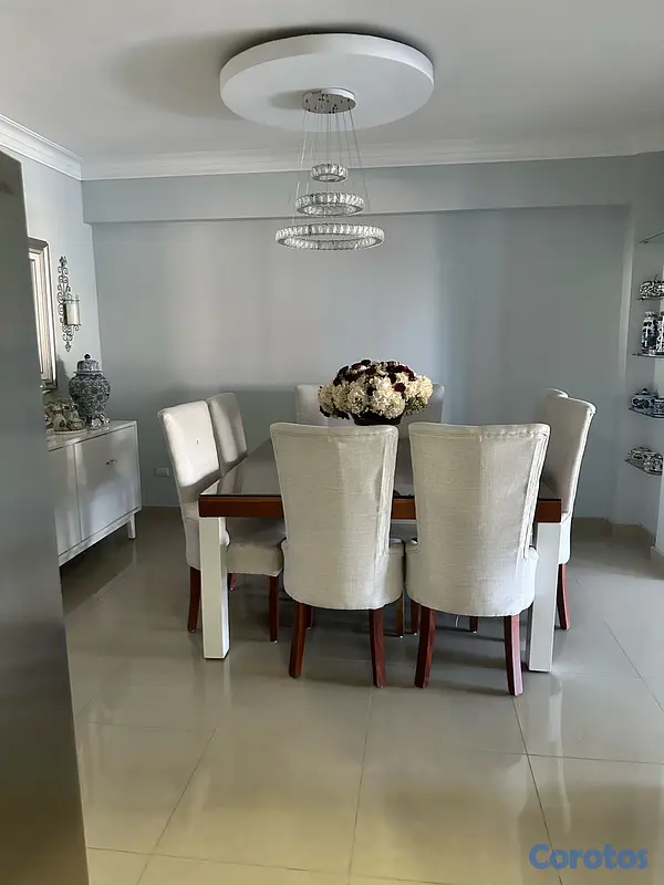 muebles y colchones - comedor cuadrado de 8 sillas tope color madera natural y patas blancas 2