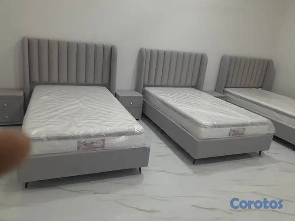 muebles y colchones - Cama tapizada moderna Gris+Colchón. Nueva 3